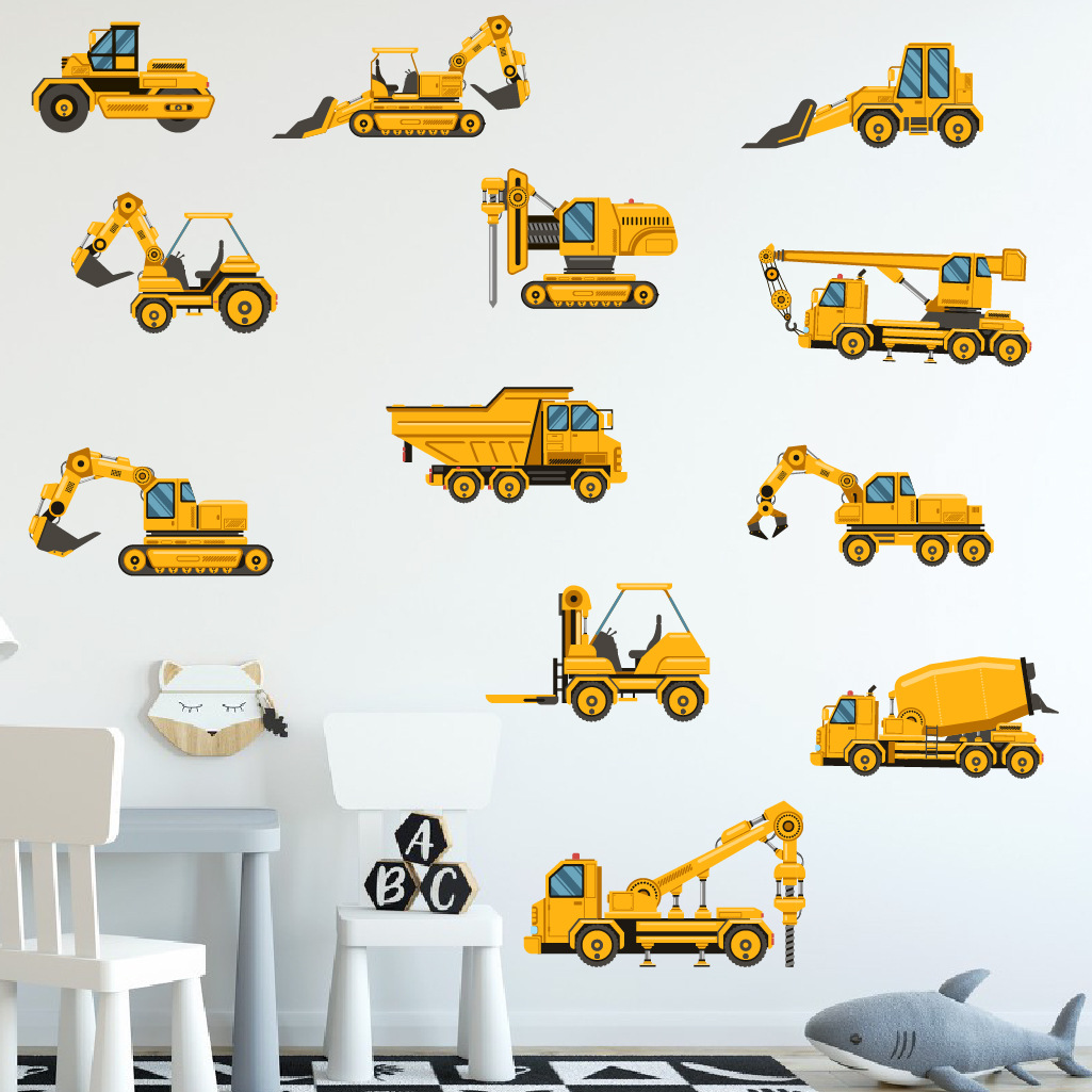 Baby Nursery Stickers - Cartoon Excavator Engineering Car Wall Sticker