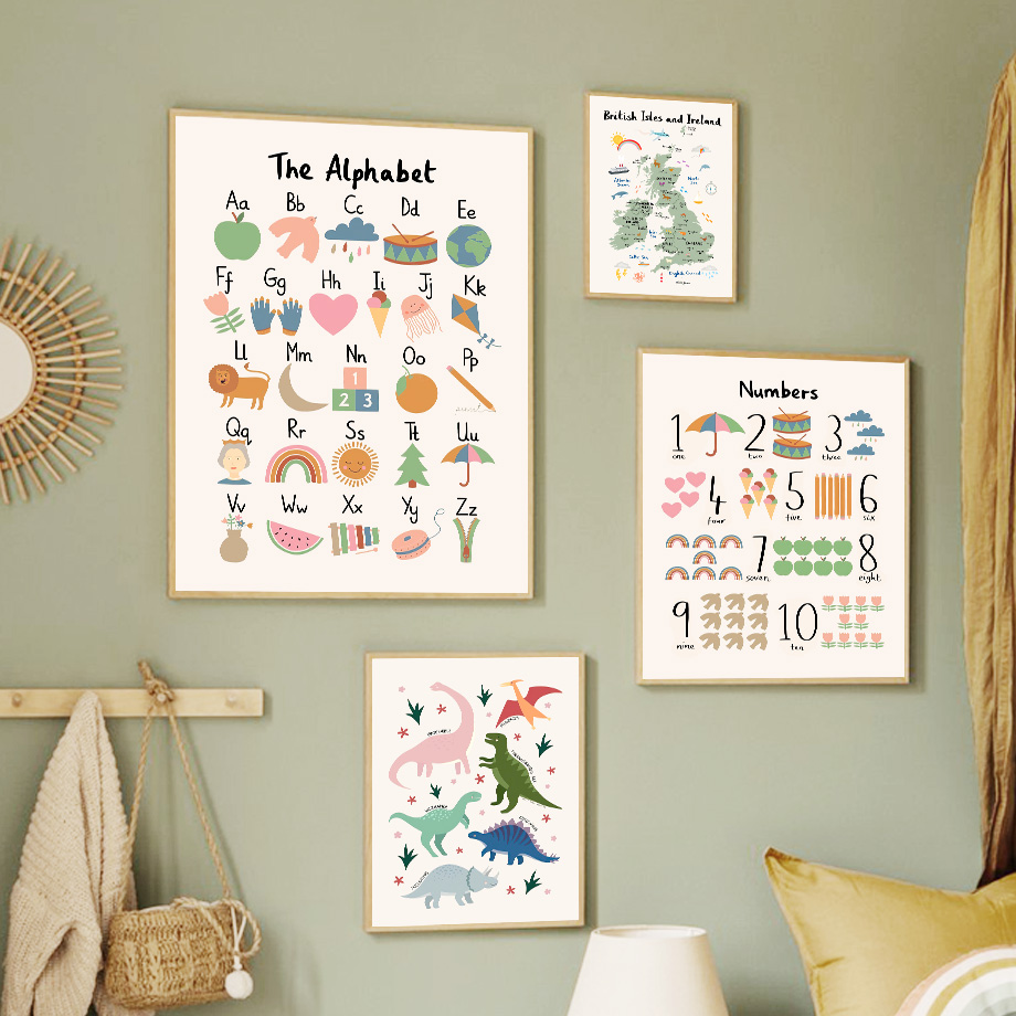 Baby Nursery Animal Pictures - Animal World Map Dinosaur Alphabet Number