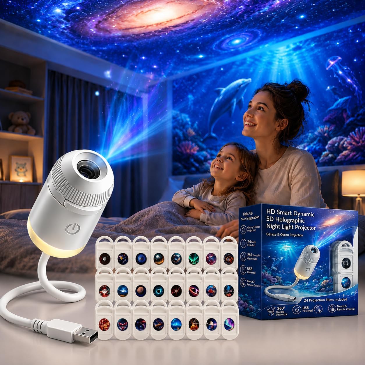 Night Light Projector Stars - HD Smart Dynamic 5D Holographic Night