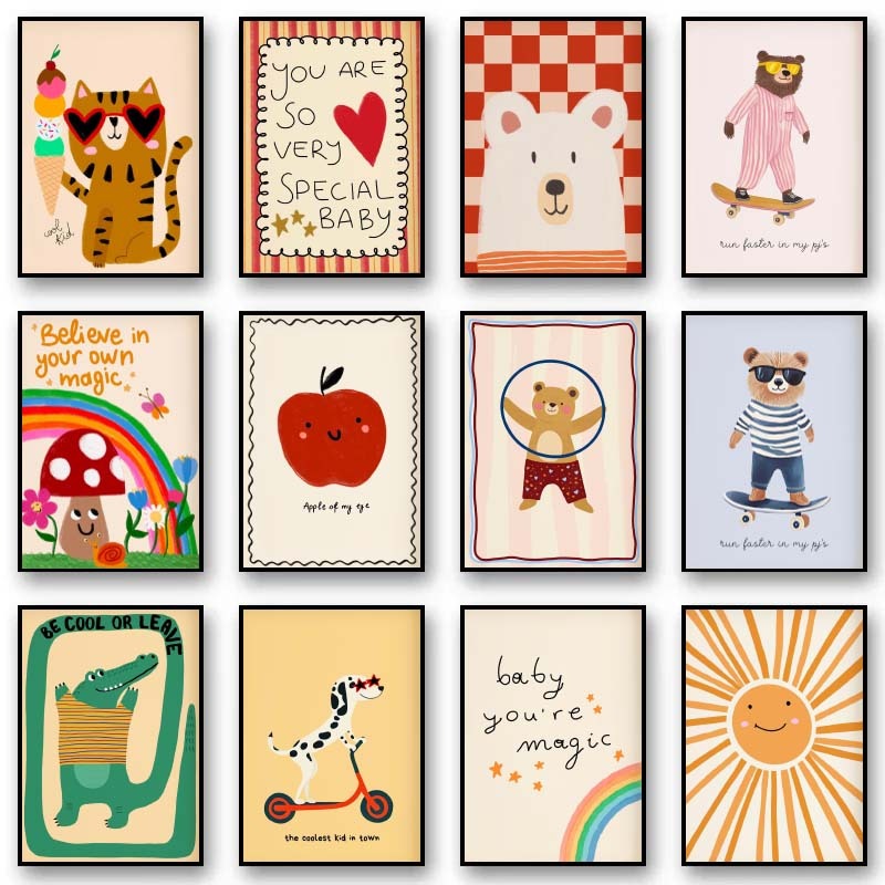 Baby Nursery Pictures - Animals Poster Prints Nordic Floral Bunnies