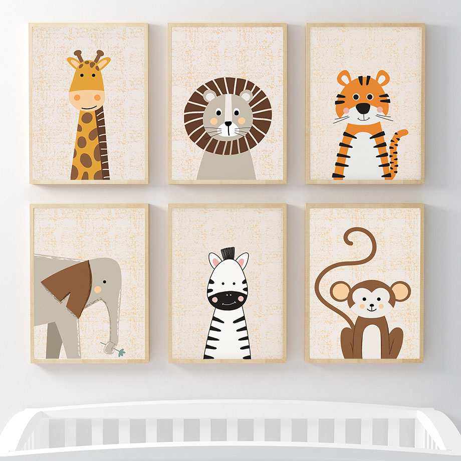 Baby Nursery Animal Pictures - Lion Giraffe Elephant Zebra Monkey Nursery