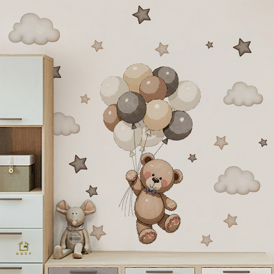 Baby Nursery Stickers - Adorable Teddy Bear Wall Decals, Removable