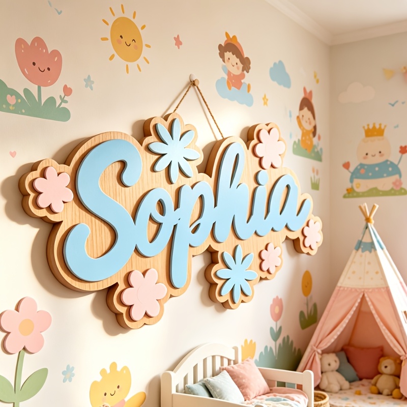 Baby Nursery - Personalized Floral Themed Name Room Sign,