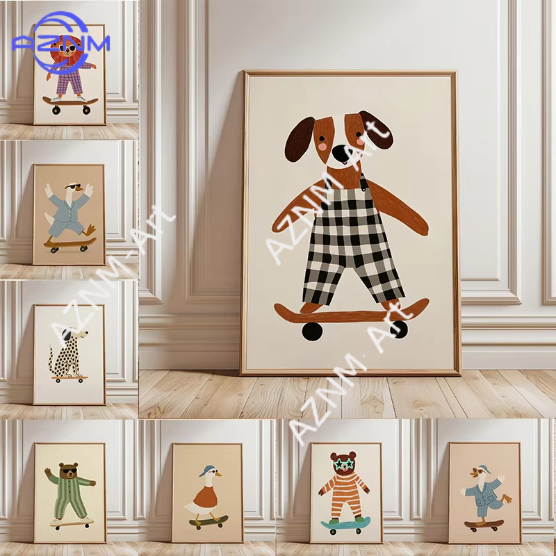 Baby Nursery Design - 1PC Funny Animal Skateboarding Poster Trendy