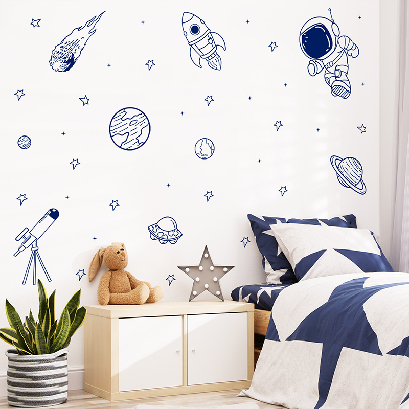 Baby Nursery Design - Cartoon Universe Astronaut Planet Rocket Wall