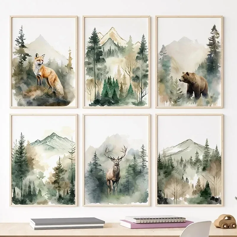 Baby Nursery Animal Pictures - Nordic Posters and Prints Forest Fog