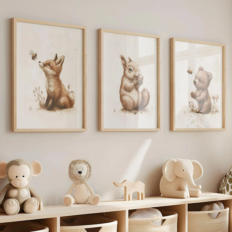 Baby Nursery Animal Pictures - Bear Rabbit Fox Deer Squirrel Mouse