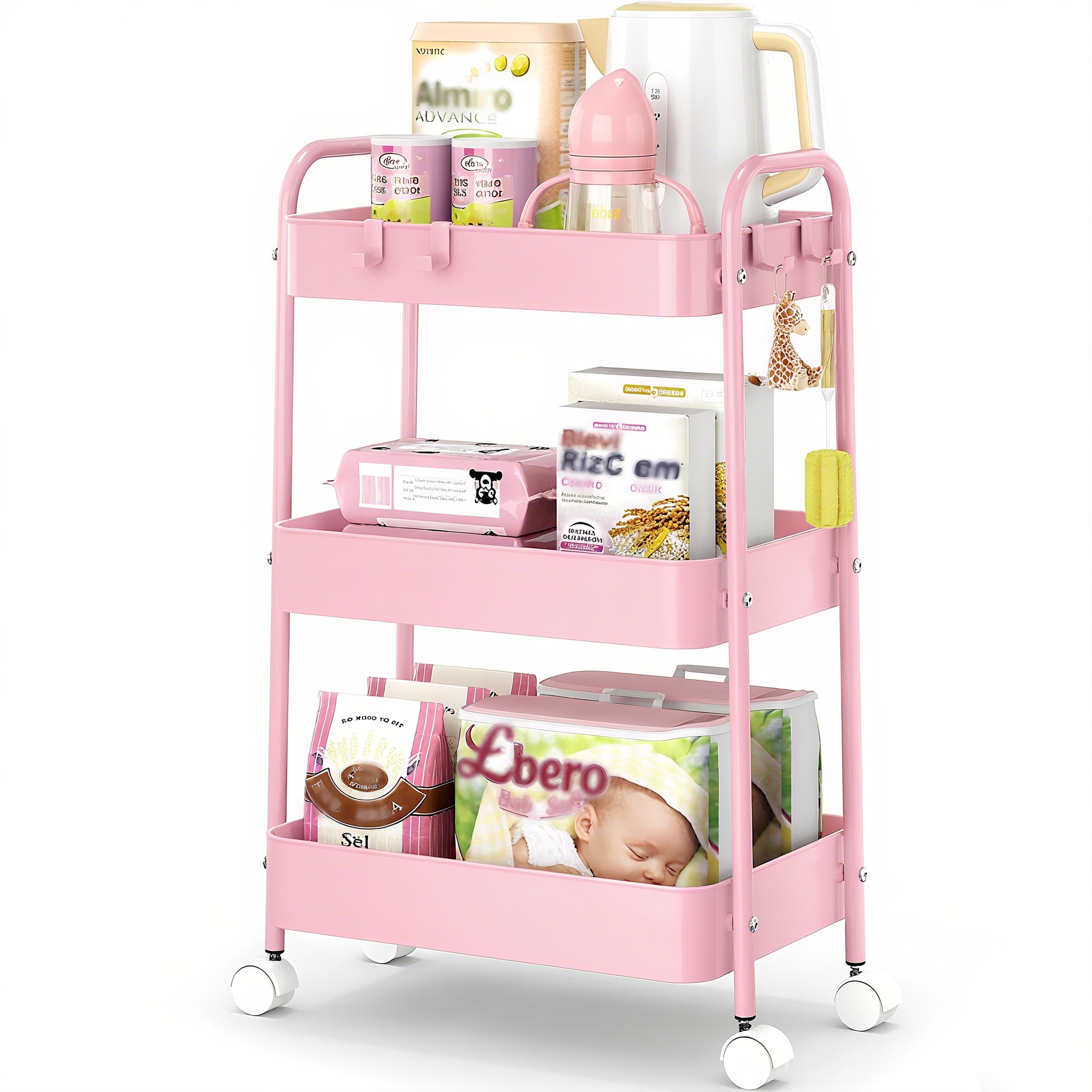 3 Tier Metal Rolling Cart With - Baby Nursery Organizer recension och pris