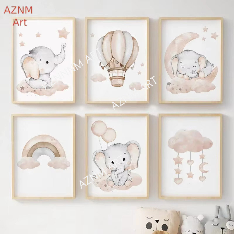 Elephant Balloon Rainbow Moon  - Baby Nursery Pictures recension och pris