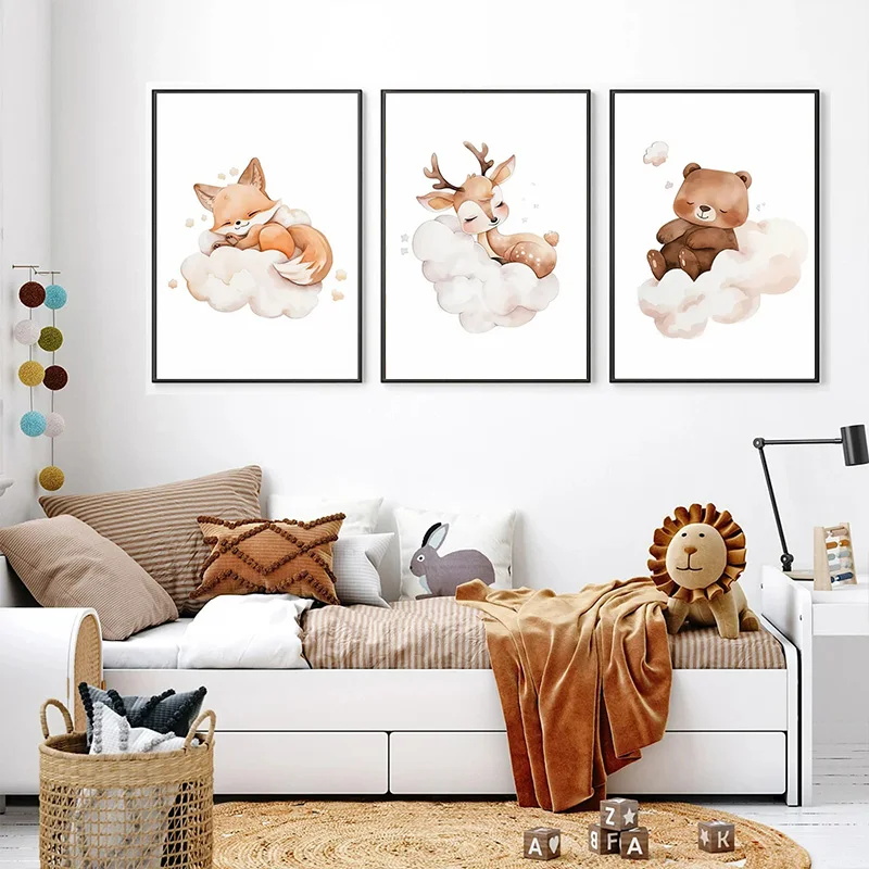 Wall Art Cute Raccoon Fox Deer - Baby Nursery Animal Pictures recension och pris