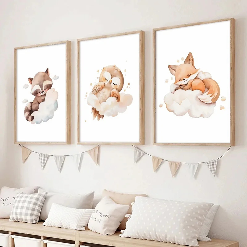 Wall Art Cute Raccoon Fox Deer - Baby Nursery Animal Pictures recension och pris