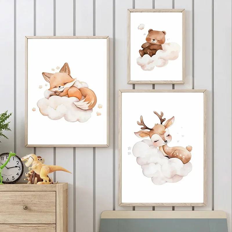 Wall Art Cute Raccoon Fox Deer - Baby Nursery Animal Pictures recension och pris