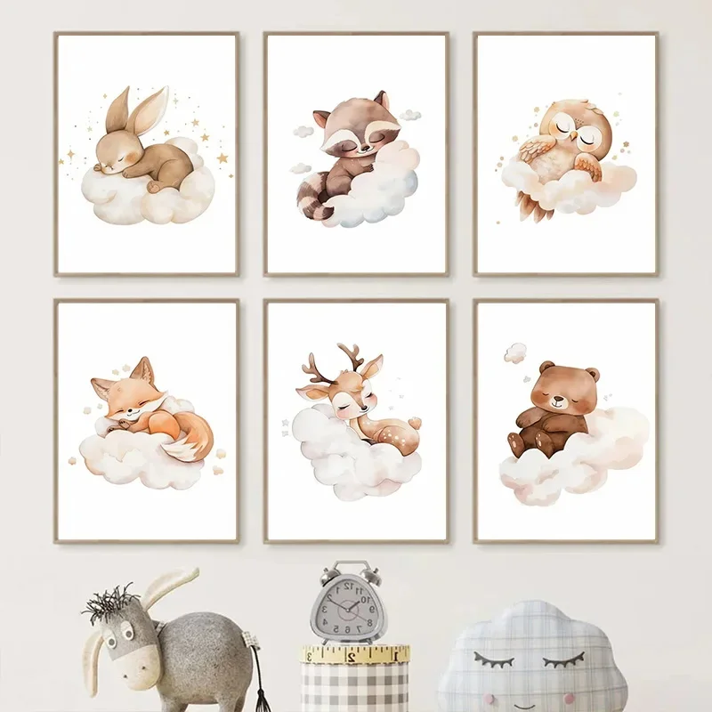 Cartoon Cloud Animal Canvas Pa - Baby Nursery Animal Pictures recension och pris