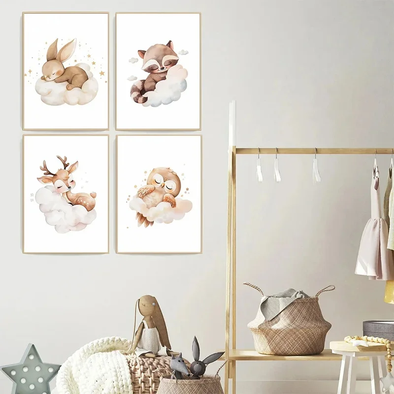 Cartoon Cloud Animal Canvas Pa - Baby Nursery Animal Pictures recension och pris