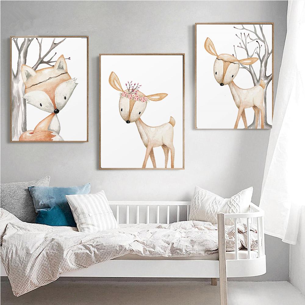 Cartoon Rabbit Poster Fox Deer - Baby Nursery Animal Pictures recension och pris