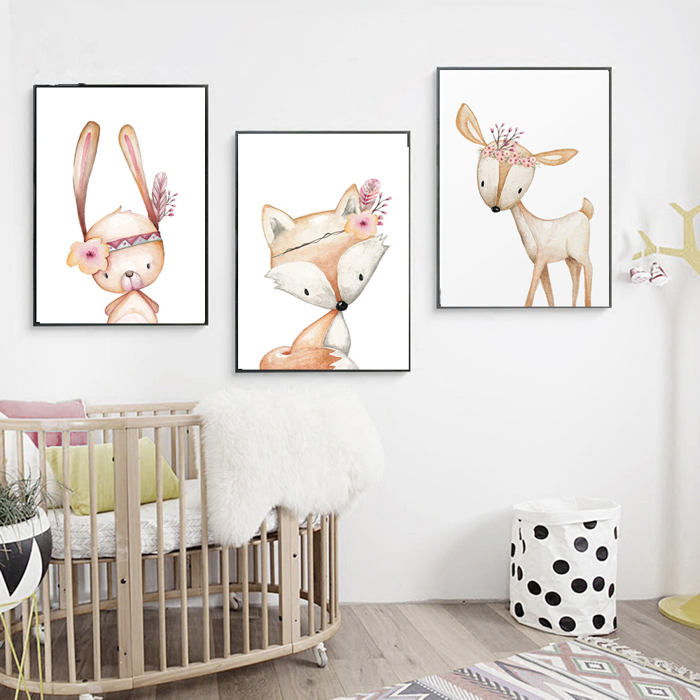 Cartoon Rabbit Poster Fox Deer - Baby Nursery Animal Pictures recension och pris
