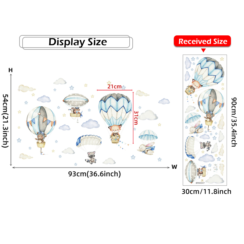 Cartoon Cute Animals Hot Air B - Baby Nursery Stickers recension och pris