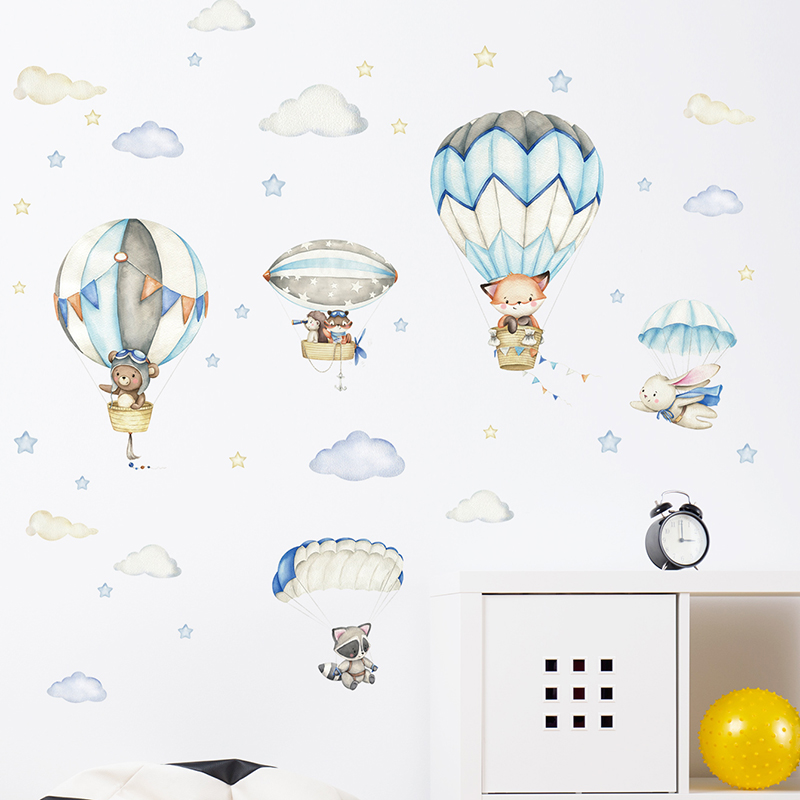 Cartoon Cute Animals Hot Air B - Baby Nursery Stickers recension och pris