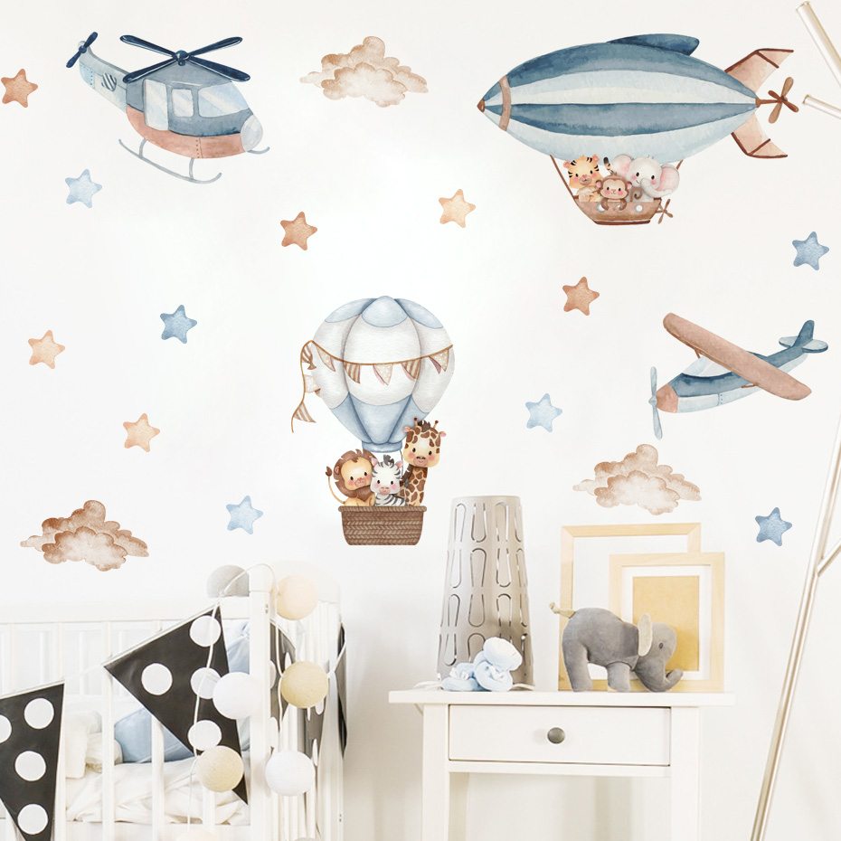 Watercolor Animals Hot Air Bal - Baby Nursery Stickers recension och pris