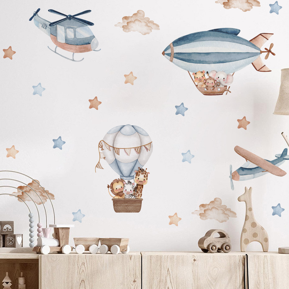Watercolor Animals Hot Air Bal - Baby Nursery Stickers recension och pris
