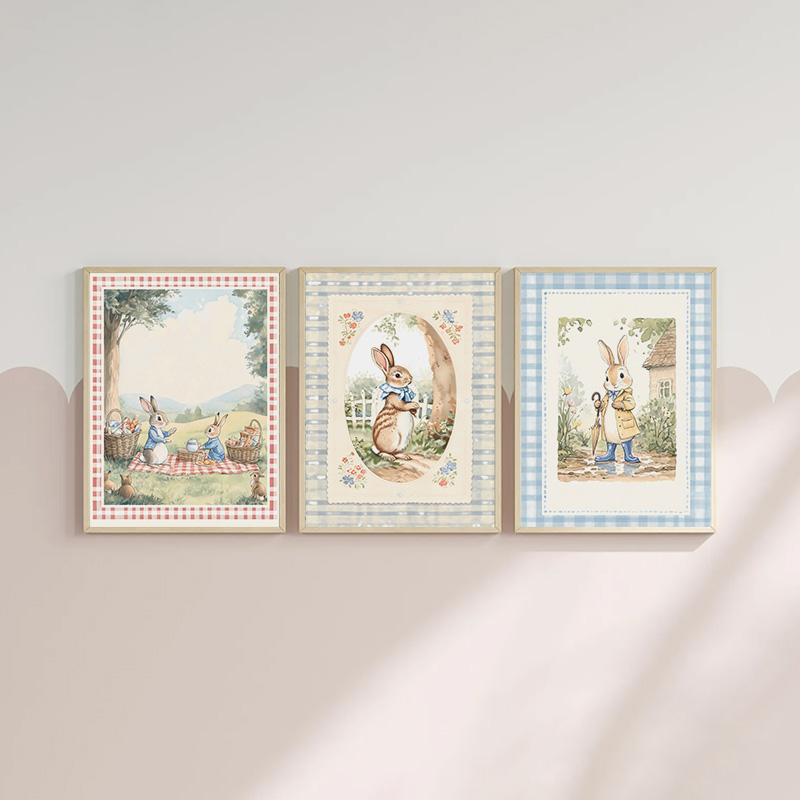 Vintage Boho Blue Plaid Rabbit - Baby Nursery Vintage Decor recension och pris