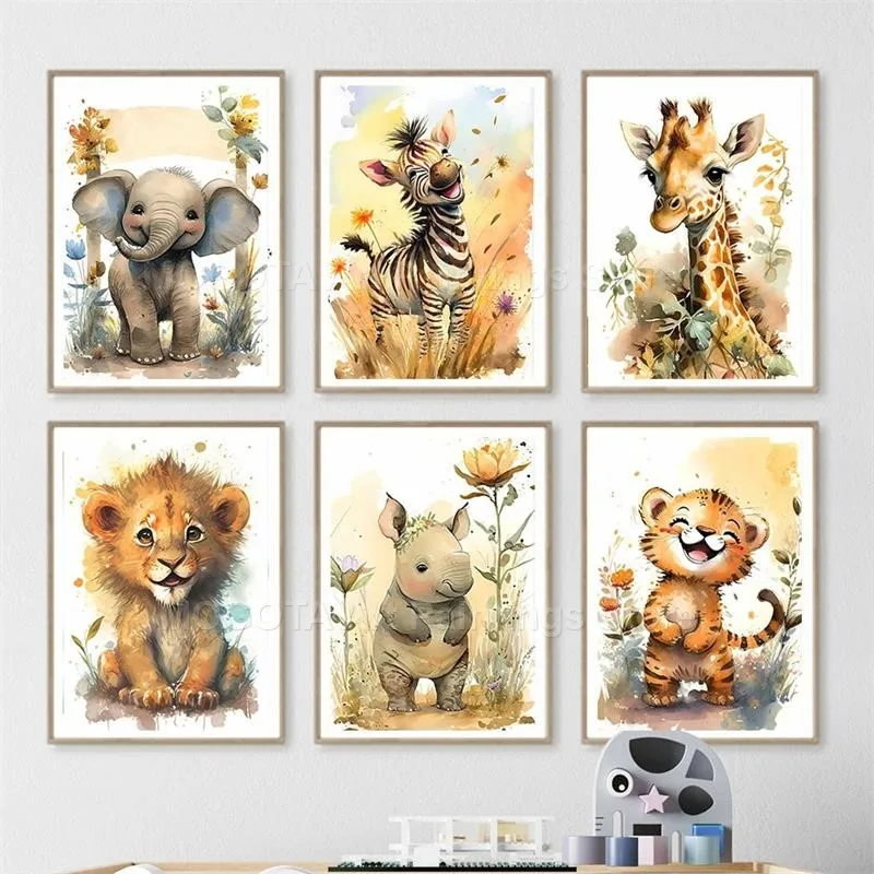 Watercolor Lion Giraffe Tiger  - Baby Nursery Animal Pictures recension och pris