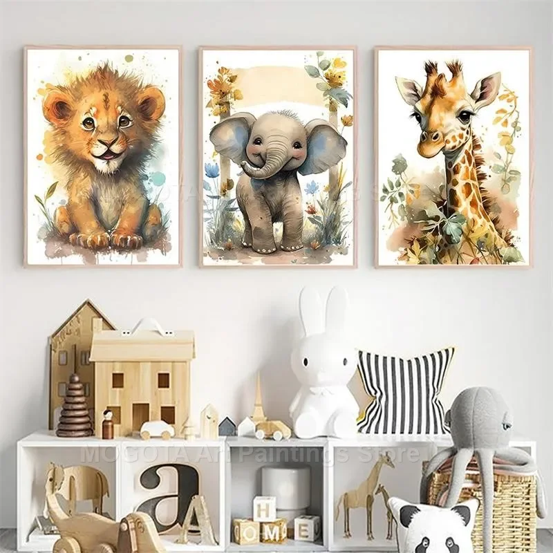 Watercolor Lion Giraffe Tiger  - Baby Nursery Animal Pictures recension och pris