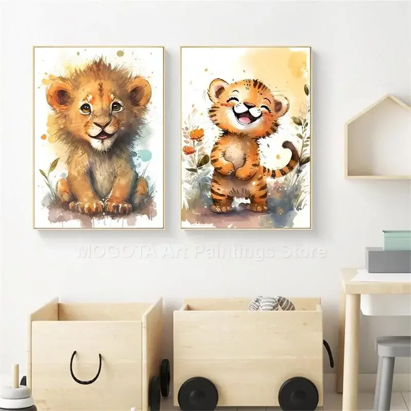 Watercolor Lion Giraffe Tiger  - Baby Nursery Animal Pictures recension och pris