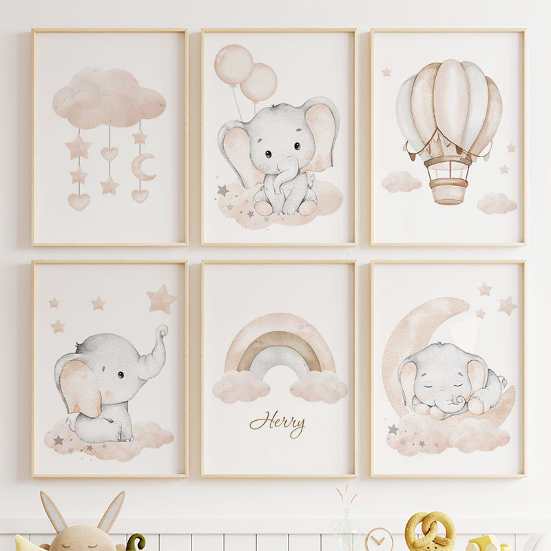 Cute Elephant Hot Balloon Moon - Baby Nursery Animal Pictures recension och pris