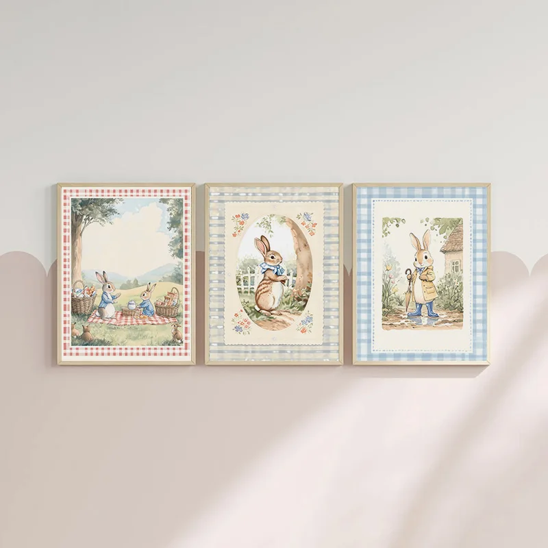 Vintage Boho Blue Plaid Rabbit - Baby Nursery Vintage Decor recension och pris