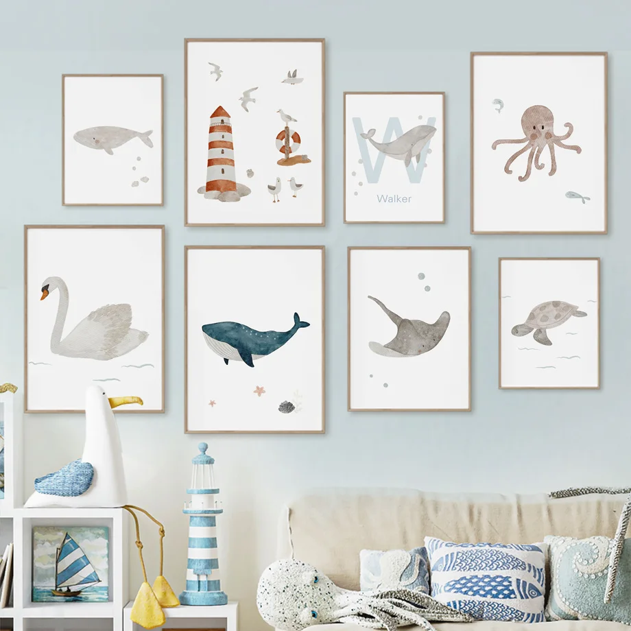 Custom Name Whale Octopus Turt - Baby Nursery Animal Pictures recension och pris