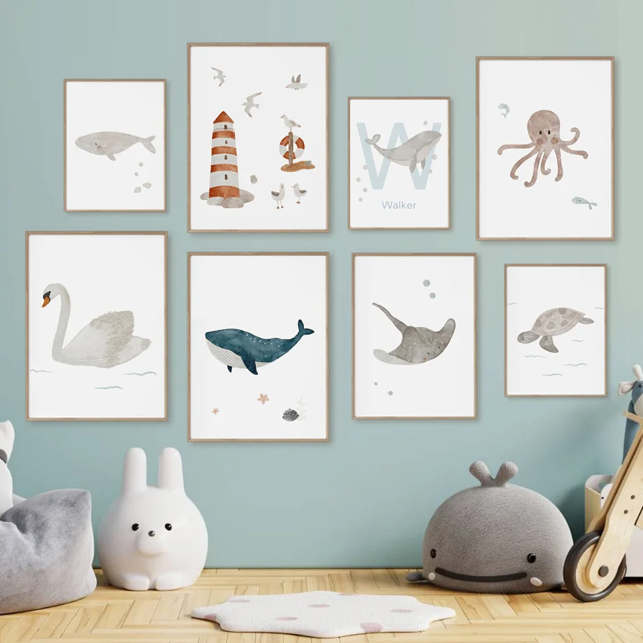 Custom Name Whale Octopus Turt - Baby Nursery Animal Pictures recension och pris