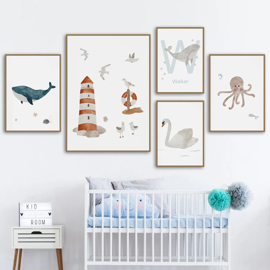 Custom Name Whale Octopus Turt - Baby Nursery Animal Pictures recension och pris
