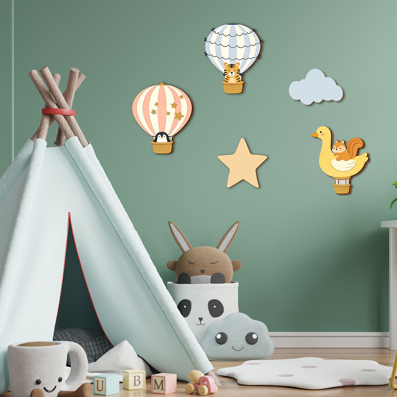 5Pcs Animal Hot Air Balloon Wo - Baby Nursery Stickers recension och pris